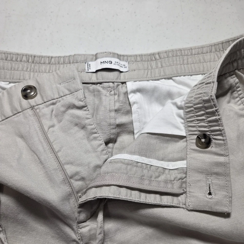 MNG‎ Mango Women's Beige Drawstring Utility Straight Trousers Pants 32 Beachy